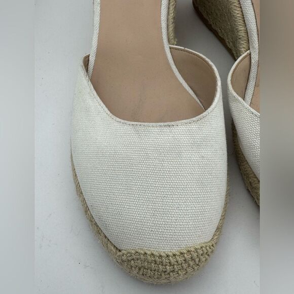 Stuart Weitzman mykonos canvas wedge Espadrilles white closed toes sandals Sz 10 - Picture 10 of 11